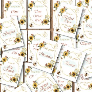 32 cartes d'étape imprimables pour bébé, tournesols, cadeau de naissance, grossesse, souvenir de bébé, cartes d'étape, bébé fille, téléchargement immédiat.