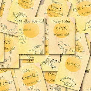 38 cartes d'étape imprimables pour bébé, dinosaures mignons, cadeau de naissance, grossesse, souvenir de bébé, cartes d'annonce, téléchargement immédiat