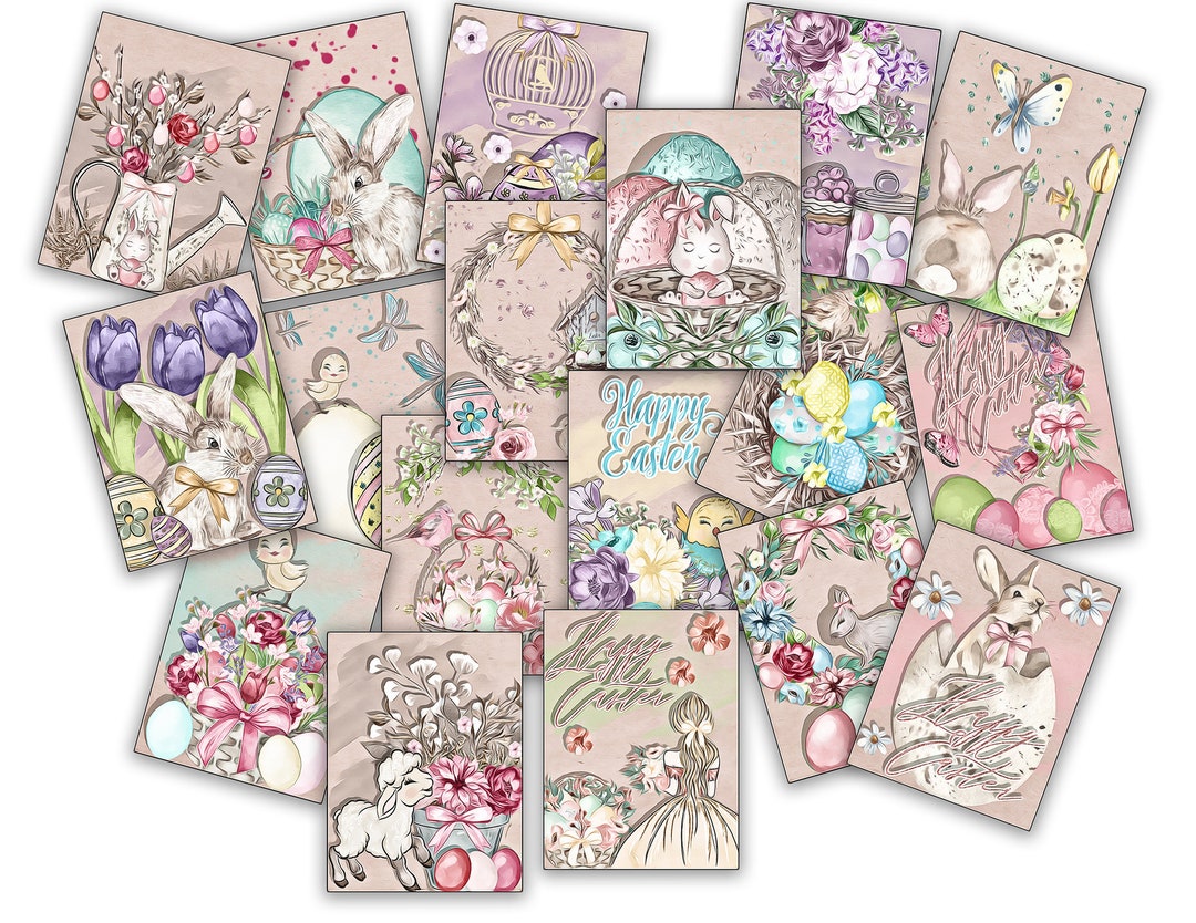Printable Vintage Easter Journal Cards, Easter Decoration, Easter Gift ...