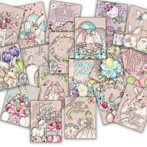 Printable Vintage Easter Journal Cards, Easter Decoration, Easter Gift Tags, Easter Collage sheets, Scrapbook, Junk Journal, Cute Dashboards