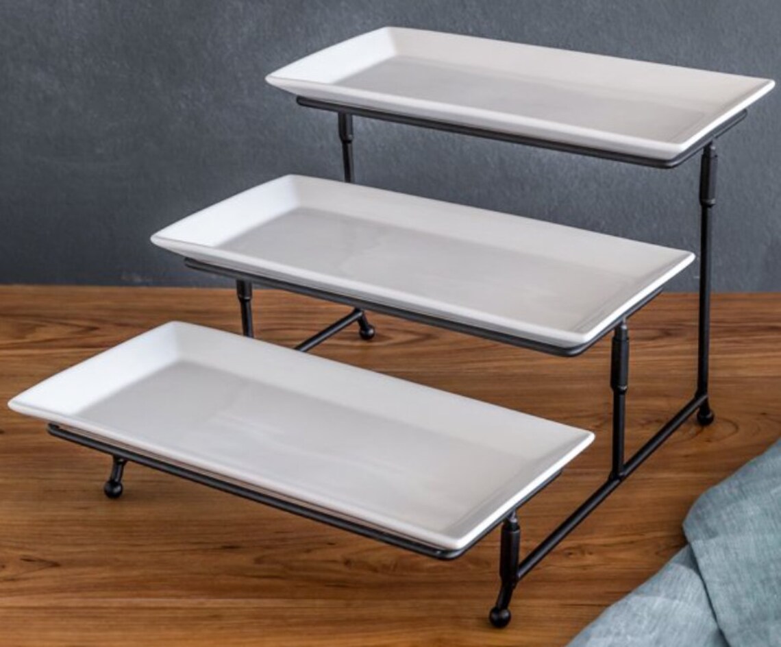 3-tiered White Porcelain Serve Set Serving Trays or Platter | Etsy