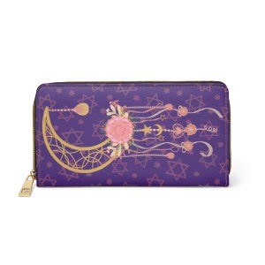 Stay Wild Moon Child Zipper Portemonnaie mit Halbmond in Lila