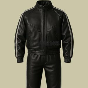 Men&#39;s Black Leather Jacket and Jogger Pants In Genuine Lambskin Leather Stylish Event Wear Pair With Lining Style