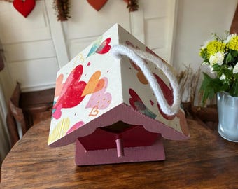 Mini-valentijnsvogelhuisje | Mini vogelhuisje hart | Valentijnsdagdecoratie | Aangepast | Handgemaakt | Uniek vogelhuisje | Vogelhuisje voor decoupage