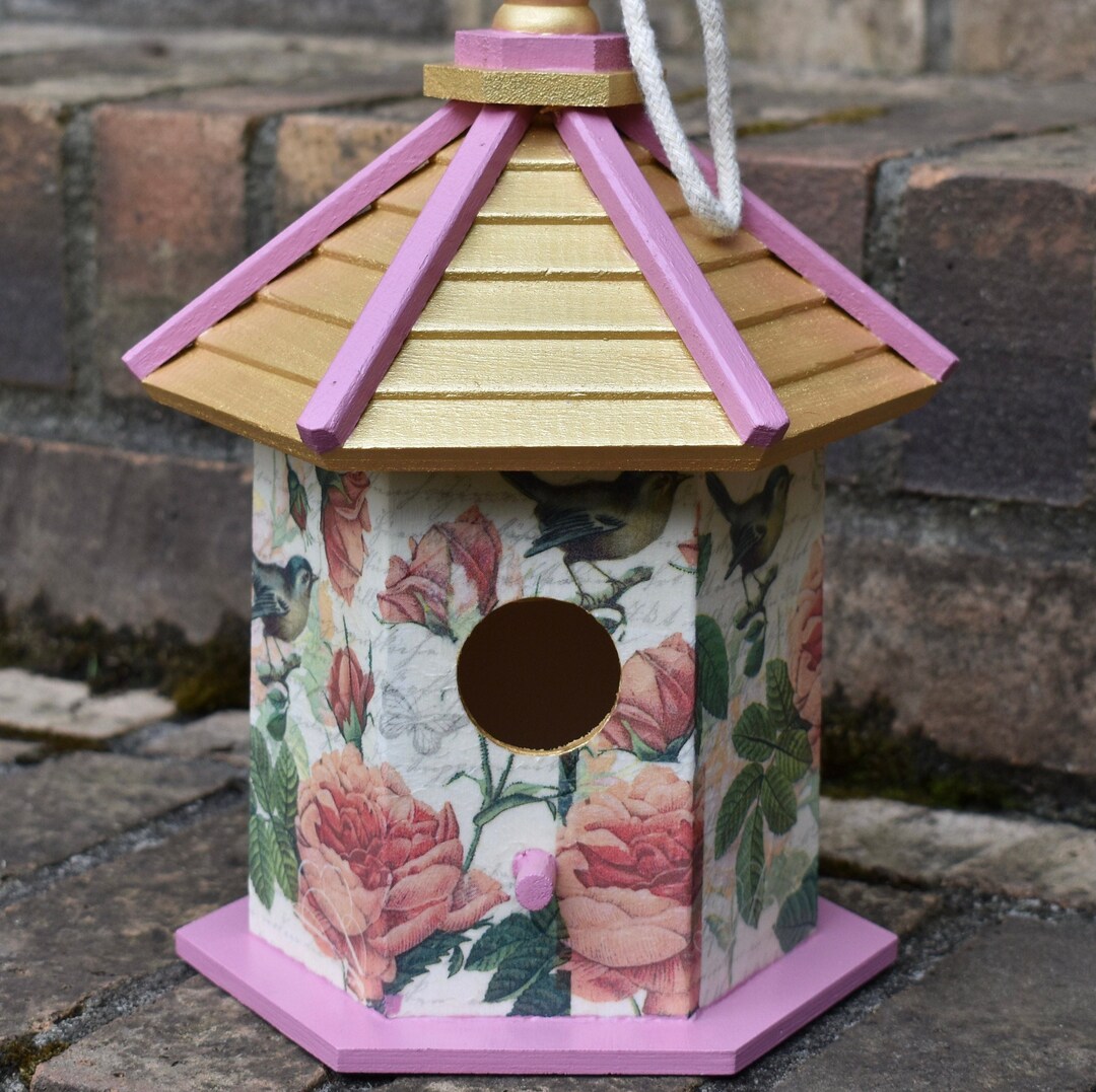 Decoupage Birdhouse Hand Painted Custom Outdoor Decor Indoor Decor