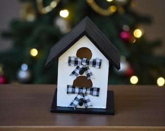 Mini zwart-wit vogelhuisje | Handgemaakt | Op maat gemaakt | Leraarcadeau | Ornament | Feestbedankje | Houten vogelhuisje| Binnendecoratie|Buitendecoratie