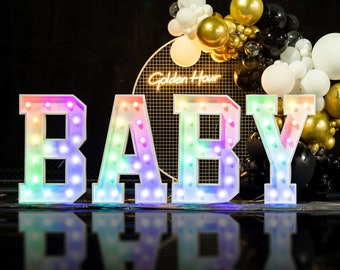 Baby MultiColor Marquee Letter,LED Light Up Letters,A-Z Bulb Sign,Birthday Party Decoration,Wedding Decor,Personalized Gift,Number Sign