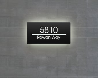 Letrero numérico LED personalizado, letrero rectangular con número de casa. Caja luminosa para número de puerta principal, placa luminosa moderna con número, regalo de inauguración de casa.