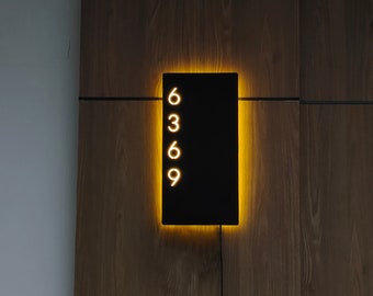 3D house number modern sign, custom led house address sign lighted led home address sign, led light house number box sign Light house plaque