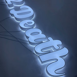 Logotipo iluminado acrílico 3d, letrero de metal LED, letrero de letra de canal iluminado, logotipo de empresa iluminado en escaparate de letrero 3d l Etter