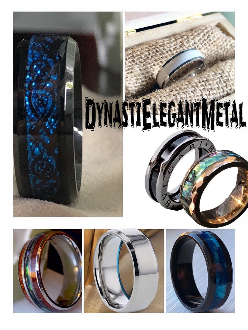 Pode incluir: Uma cole&ccedil;&atilde;o de seis alian&ccedil;as de casamento para homens com diferentes estilos e materiais. As alian&ccedil;as apresentam uma variedade de acabamentos, incluindo polido, escovado e martelado. Algumas das alian&ccedil;as t&ecirc;m uma incrusta&ccedil;&atilde;o preta ou azul, enquanto outras t&ecirc;m uma incrusta&ccedil;&atilde;o branca ou prateada. As alian&ccedil;as s&atilde;o feitas de materiais de alta qualidade, como tit&acirc;nio, tungst&ecirc;nio e a&ccedil;o inoxid&aacute;vel.