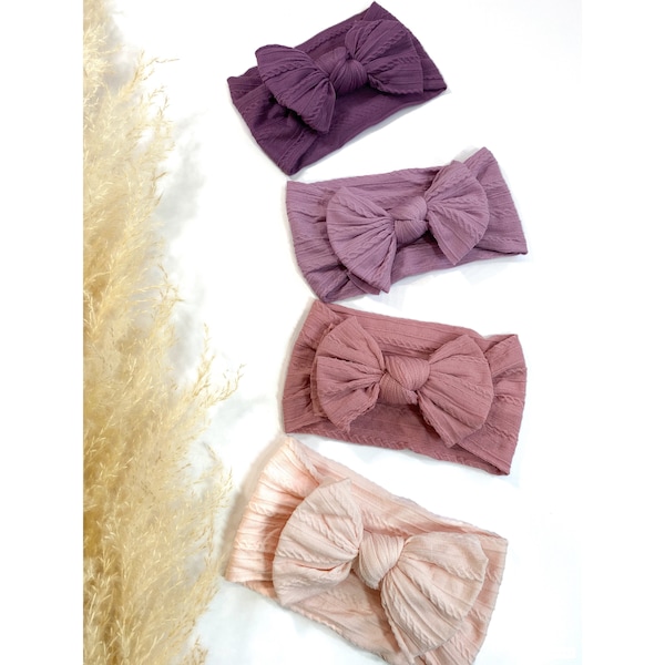 Baby bow headbands, bandeaux extensibles de couleurs neutres, arcs de cheveux pour filles, arcs pour bébés, nœuds pour bébés filles.