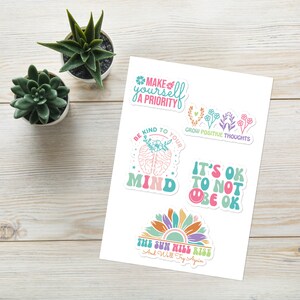 Positive Affirmation Sticker Sheet, Set of Positivity Mental Health Stickers, Spread Kindness Stickers, Psychologist Gift