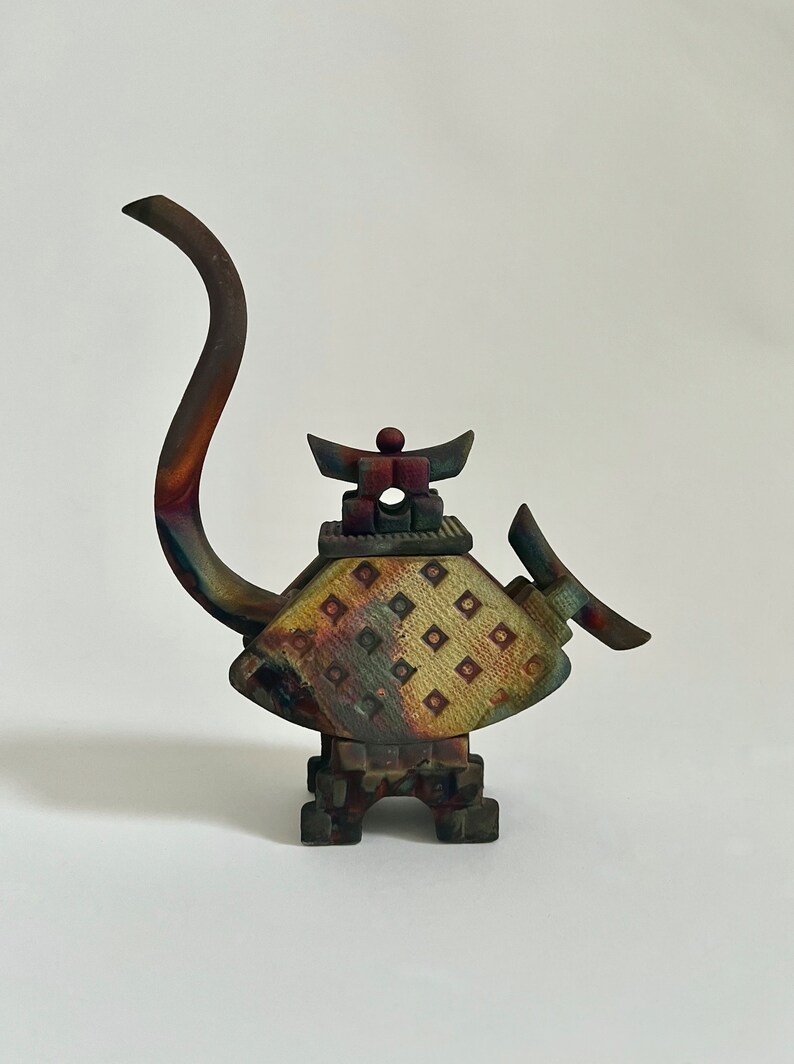 Julie Risak Raku-Fired Sculptural Teapot image 1