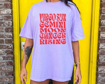 Big Three Astrology Comfort Colors Shirt, Comfort Colors Celestial Shirt, Astrology Shirt, Oversized Celestial Shirt, Virgo Shirt, Leo Shirt