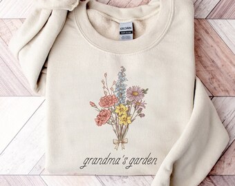Grandma's Garden Sweatshirt, Custom Family Birth Month Birth Flower Sweatshirt, Mothers Day Gift for Mom, Gift for Grandma, Custom Mom Gift