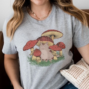 Goblincore Shirt, Cat Mushroom Shirt, Cats Lovers Tee Gift, Nature Lover Gifts, Cute Mushroom Shirts, Cottagecore Tshirt ,Goblincore Outfit