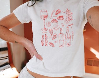 Oyster Y2K Baby Tee, YK2 Baby Tee, Soft Girl, Mermaidcore Shirt, 90s Baby Tee, Coastal Grandma, Aperol Shirt, Italy Shirt,Tomato Girl Summer