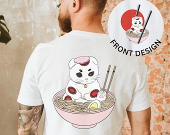 T-shirt Ramen de chat, chemise d'anime Kawaii, chemise japonaise, chemise de nouilles coréennes, t-shirt mignon de nourriture asiatique, t-shirts graphiques de chaton de Ramen, cadeaux pour un ami