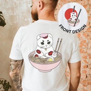 Cat Ramen T-Shirt, Kawaii Anime Shirt, Japanese Shirt, Korean Noodle Shirt, Cute Asian Food Tee, Ramen Kitten Graphic Tees, Gifts for Friend