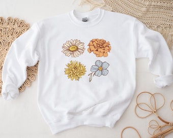 Custom Birth Month Flower Sweatshirt for Her, Antique Floral Birth Flower Shirt, Personalized Family Birth Flower Sweatshirt,Custom Mom Gift