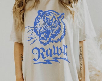 Easy Tiger Graphic Tee Shirt, Trendy aesthetic comfort colors graphic tee, Trendy Tiger Shirt, Rawr Shirt, Distressed Graphic Tiger Shirt