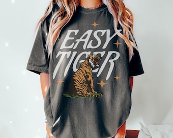Easy Tiger Graphic Tee Shirt, Trendy aesthetic comfort colors graphic tee, Trendy Tiger Shirt, Rawr Shirt, Distressed Graphic Tiger Shirt