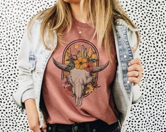 Cow Skull Shirt, Western Desert Boho Bull Cow Skull, Boho Cow Skull, Western Gift, Cowgirl Shirt, Southern Tee, Rodeo T-shirt, Country Shirt