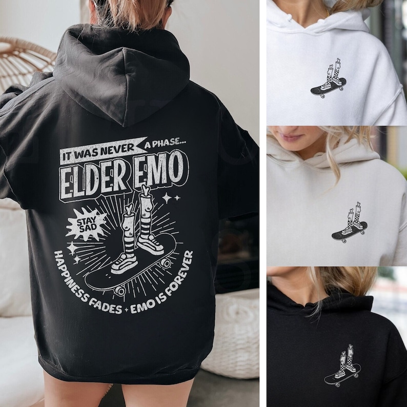 Emo Hoodie, It Was Never A Phase, Emo Concert Hoodie, Emo Clothes, Emo Band Hoodie, Skateboarding Hoodie, Checkerboard Hoodie, Elder Emo image 4