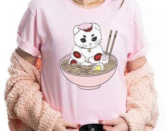 Cat Ramen Graphic T-Shirt , Kawaii T-Shirt, Japanese Shirt, Ramen Eating Cat Shirt, Anime Gift,Cute Asian Food Tee,Ramen Kitten Graphic Tees