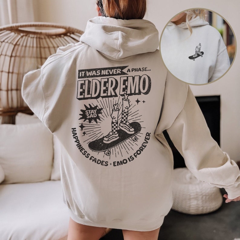 Emo Hoodie, It Was Never A Phase, Emo Concert Hoodie, Emo Clothes, Emo Band Hoodie, Skateboarding Hoodie, Checkerboard Hoodie, Elder Emo image 3