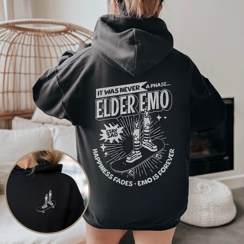 Emo Hoodie, It Was Never A Phase, Emo Concert Hoodie, Emo Clothes, Emo Band Hoodie, Skateboarding Hoodie, Checkerboard Hoodie, Elder Emo image 1