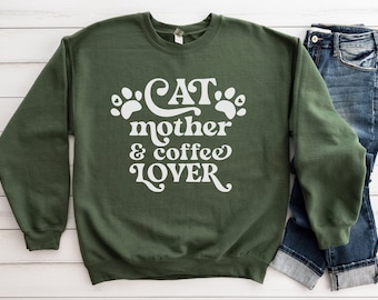 Cat Themed Gifts, Cat Mom Sweatshirt, Coffee Lover Gift, Crazy Cat Lady Sweatshirt, Cat Mom Gift, Iced Coffee Shirt, Coffee Themed Gift
