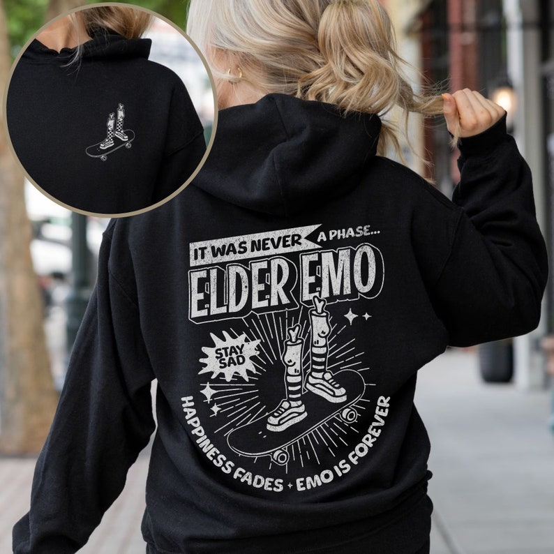 Emo Hoodie, It Was Never A Phase, Emo Concert Hoodie, Emo Clothes, Emo Band Hoodie, Skateboarding Hoodie, Checkerboard Hoodie, Elder Emo image 5