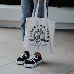 Emo Tote Bag, Elder Emo Club Gift, Concert Tote Bag, Punk Tote Bag, Skull Tote Bag, Goth Tote Bag, Gift for Emo, Emo Music Gift, Emo Outfit