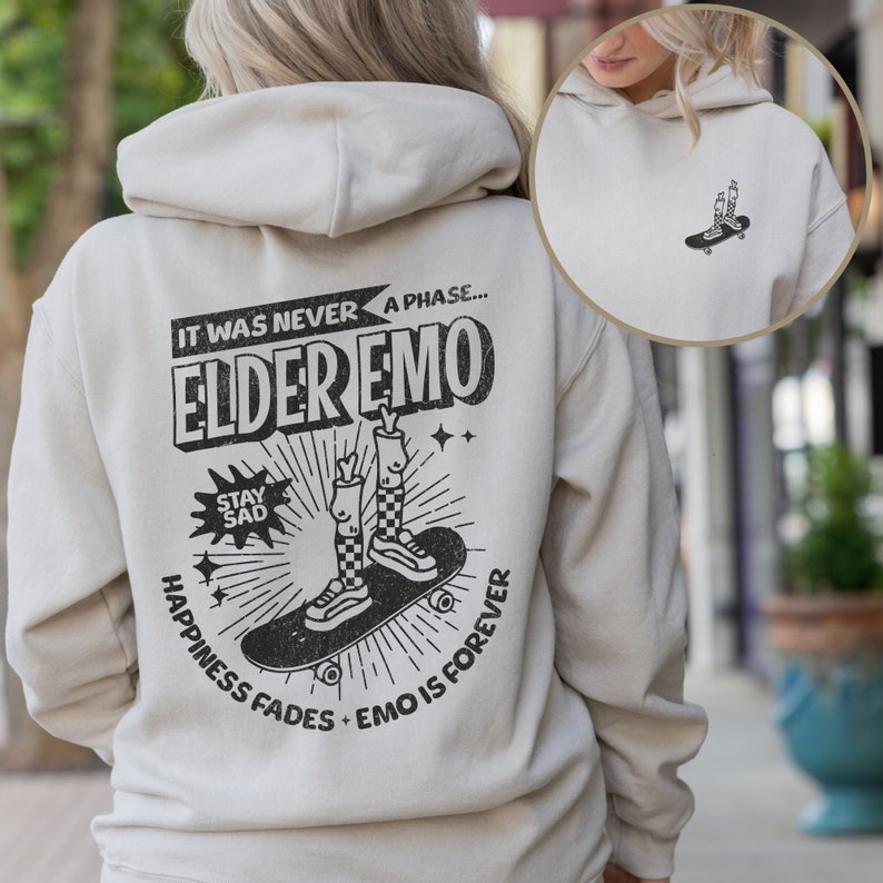 Emo Hoodie, It Was Never A Phase, Emo Concert Hoodie, Emo Clothes, Emo Band Hoodie, Skateboarding Hoodie, Checkerboard Hoodie, Elder Emo image 6