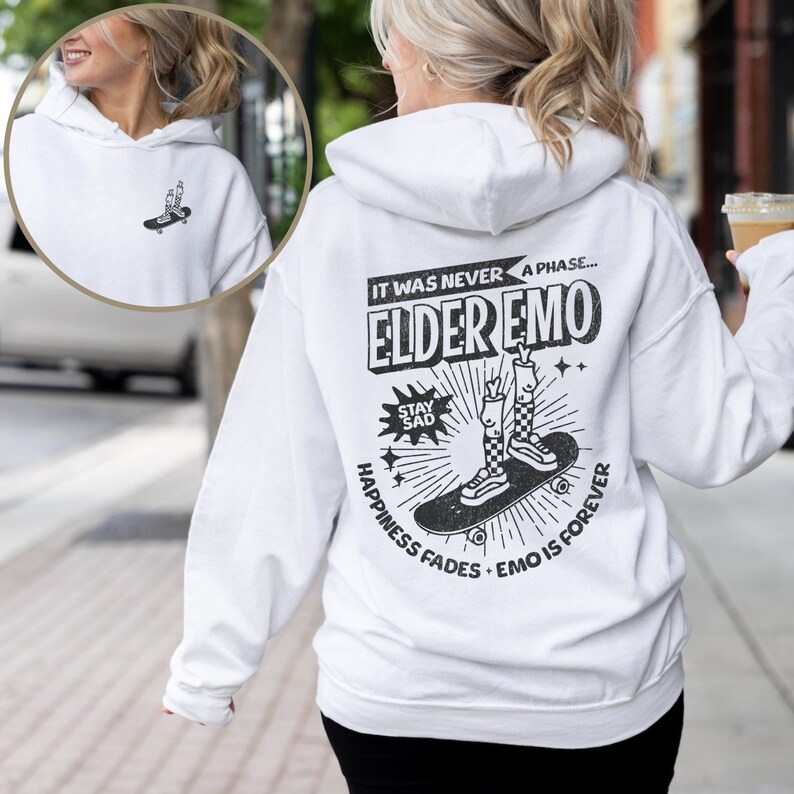 Emo Hoodie, It Was Never A Phase, Emo Concert Hoodie, Emo Clothes, Emo Band Hoodie, Skateboarding Hoodie, Checkerboard Hoodie, Elder Emo image 2