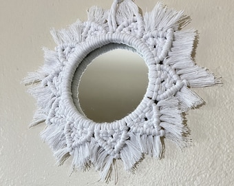 Macrame Mirror Wall Decor Knotted Mirror Circle Hanging Handmade Boho Mirror Fringe Decorative Antique Mirror Home Decor Mother's Day Gift