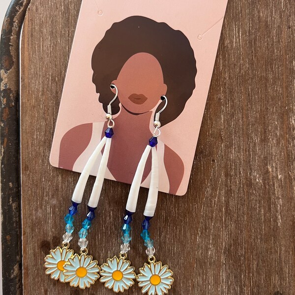 Dentalium shell daisy earrings A13