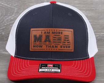Trump I Am More Maga Than Ever Patch on a Richardson 112 Trucker Snapback Hat