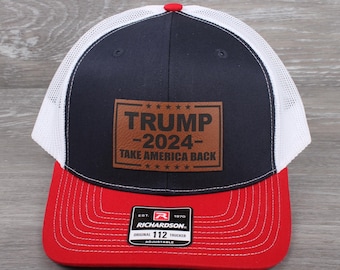 Trump 2024 Take America Back Patch on a Richardson 112 Trucker Snapback Hat