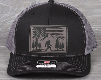 Sasquatch USA Mountains Patch on a Richardson 112 Trucker Snapback Hat