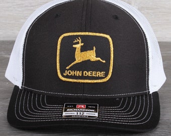 Vintage John Deere Patch on a Richardson 112 Trucker Snapback Hat - Sparkle Thread