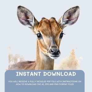 Impala Watercolor,Digital Downloads,Impala Clipart, PNG,EPSand Vector,wall art, prints,Sublimation