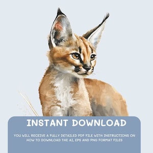 Caracal Watercolor,Digital Downloads, Caracal Clipart, PNG,EPSand Vector,wall art, prints,Sublimation