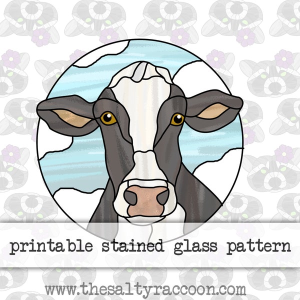 Cow Holstein Stained Glass Pattern - Includes Printable Pages and Cricut PNG File