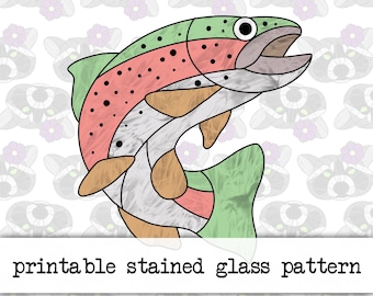 Rainbow Trout Digital Stained Glass Pattern - Includes Printable Pages and Cricut PNG File