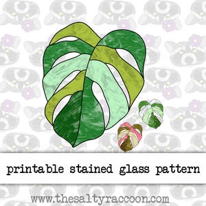 Patrón de vitral digital de hoja de Monstera: incluye páginas imprimibles y archivo de corte Cricut