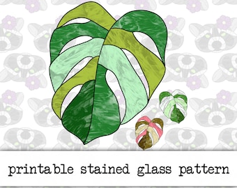 Modèle de vitrail numérique feuille de Monstera - comprend des pages imprimables et un fichier de coupe Cricut