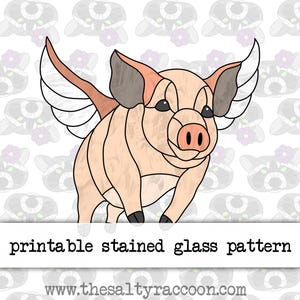 Patrón de vitral de cerdo volador: incluye páginas imprimibles y archivo PNG de Cricut